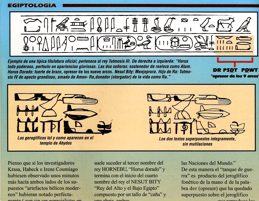 Detalle de una página del mismo desciframiento y que fue publicado en el número de Enero de 1996 de la revista: Arqueología y Enigmas de la Historia. Justo unos pocos meses después de mi visita a Egipto, donde pude constatar, ‘in situ’, el supuesto enigma.