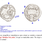 Estela funeraria celtibérica de Clunia Jeroglíficos homofónicos (pro rebus) en la civilización celtibera Georgeos Díaz-Montexano, Vitalitius Accepted Member of The Epigraphic Society Posible estela celtibera (ERClunia, Anepígrafa B). Museo Provincial de Burgos. Foto: Ignacio Simón Cornago, 2018.1 El texto, escrito con jeroglíficos homofónicos (pro rebus) se vendría a transcribir en Celta como "*Egᵘi *u̯lɪ̄ͥ *Luʱgi *déiu̯iko/*dei̯˓uiko", lo que se traduciría como "Yo elegí a Lugh el Divino" o "Yo elegí a Lugh el Celeste".