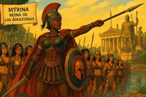 Mýrina, la "Guerrera Guepardo", reina de las Amazonas libias.